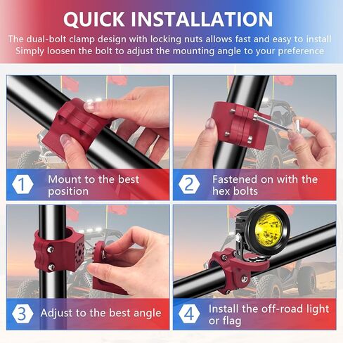 Chelhead UTV Flag Antenna Mount Bracket 1.5"- 2" Roll Cage Clamp 360°Adjustable Aluminum Alloy Brackets UTV Accessories Compatible with Light Bar,Antenna,Flag,Off-Road Light in Saudi Arabia