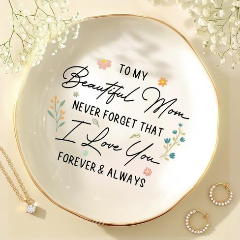 Birthday Gifts for Mom with Box - 4.5" Ceramic Jewelry Dish Tray - Thank You Mom Gift from Daughter Son, Christmas Gift for Mother in Law, Trinket Dish for Rings Earrings - Beautiful mom I love you in Saudi Arabia
