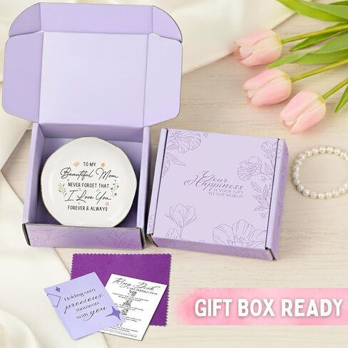 Birthday Gifts for Mom with Box - 4.5" Ceramic Jewelry Dish Tray - Thank You Mom Gift from Daughter Son, Christmas Gift for Mother in Law, Trinket Dish for Rings Earrings - Beautiful mom I love you in Saudi Arabia