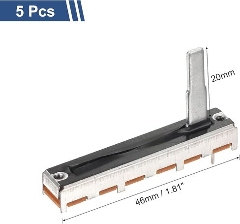 meccanixity 5pcs مستقيم فرع الخطية الخطية المفردة 3 دبوس B100K 35mm (L) 20 مم مقبض مقبض 20 مم مقاوم متغير المقاومات الخلاط الخلاط الإلكترونية لضبط التعتيم in Kuwait