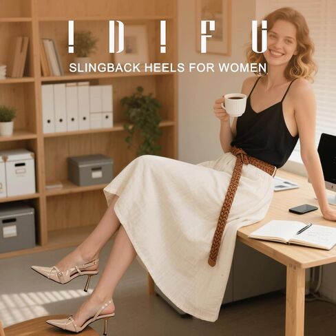 IDIFU IN3 Slingback Heels for Women Closed Toe Kitten Heels Women's Pumps Low Heel Dress Shoes for Women Comfortable Wedding Prom Bridal Bridesmaid Work Dressy Pumps Strappy Pointed Toe Shoes in Saudi Arabia