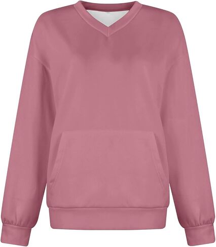 V Neck Sweatshirt Women with Pockets Casual Plain Comfort Hoodless Hoodies Cozy Fleece Pullover Sweatshirts No Hood in Saudi Arabia