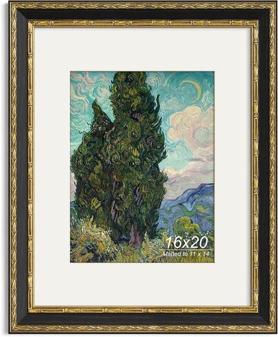 إطار صورة عتيق مقاس 16 × 20 من Yaetm، إطار ذهبي عتيق مزخرف مقاس 16 × 20 للجدار، حصيرة بيضاء للصور مقاس 11 × 14، قالب بعرض 1.5 بوصة - صورة أو منظر طبيعي - حامل على الحائط للمنزل (أسود/ذهبي، عبوتان) in Kuwait