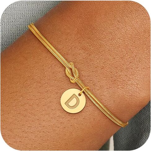 Gold Initial Bracelets for Women Girls - 18K Gold Plated A-Z Initial Bracelet Dainty Knot Bracelet Gold Bracelets for Women Teen Girl Gifts Trendy Stuff in Kuwait