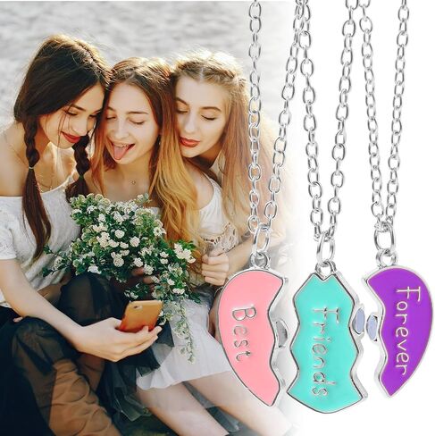 BFF Necklace for 3, Best Friend Necklaces Pendant Heart Broken Stitching Necklace 3 Person Friendship Necklaces Set for Best Friends Women Anniversary Birthday Gifts in Saudi Arabia