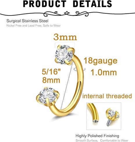 MODRSA Silver Horseshoe Nose Ring 18g Double Gem Horse Shoe Nose Ring Hoop for Women Surgical Steel Half Hoop U Shape Tragus Earring Hoops Labret Lip Helix Piercing Jewelry Septum Rings 18 gauge in Saudi Arabia
