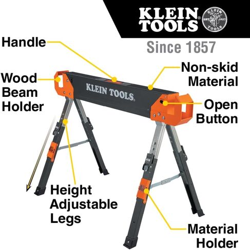 Klein Tools 66187 Folding Saw Horse, Heavy Duty Legs, Metal Saw Horse for Woodworking, Carpenters, Contractors, 2-Pack in Saudi Arabia