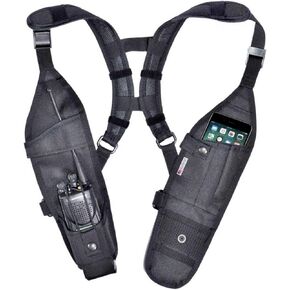 USH-300D Double Radio Shoulder Holster Chest Harness with an Adjustable Radio Pouch fits All Medium to Large Motorola ICOM Vertex Two Way Radios. Made in The USA by HOLSTERGUY