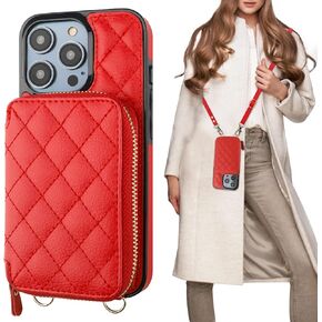 Bocasal Crossbody Wallet Case for iPhone 14 Pro, RFID Blocking PU Leather Zipper Handbag Purse Flip Cover, Kickstand Folio Case with Card Slots Holder Wrist Strap Lanyard 5G 6.1 Inch (Grey)