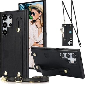 for Samsung Galaxy S25 Ultra (Not S25) Crossbody Wrist Strap Wallet Case with Cash Change Slot, Removable Adjustable Shoulder Lanyard PU Leather Cover for Samsung Galaxy S25 Ultra XK-Rose Gold in Kuwait