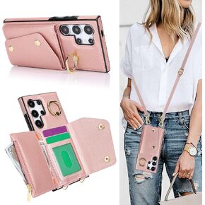 for Samsung Galaxy S24 Ultra (Not S24) Phone Case for Women, Crossbody Wallet Case with Credit Card Holder Lanyard Shockproof Purse Kickstand Case for Samsung Galaxy S24 Ultra.Crossbody Black in Kuwait