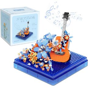 flycites Guitar Mini Building Block Sets, with Colorful Flower Decor,Micro Toy Building Sets with Dust Cover,Gift for Girl,Lover,Mother,Home/Office Decor Kit for Kids Aged 8+/Adult