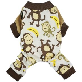 Fitwarm Monkey Dog Pajamas, Cute Dog Clothes for Small Dogs Boy Girl, Pet Onesie Clothing, 100% Breathable Cotton, Brown, Medium