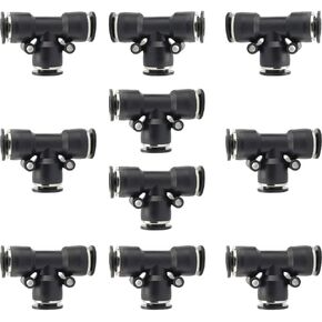 Jienk 10PCS Pneumatic Union Tee Push to Connect Fittings, PBT Plastic T Shape 1/2"x 1/2" Tube OD Quick Connector for Home Garage Air Brake Air Bag