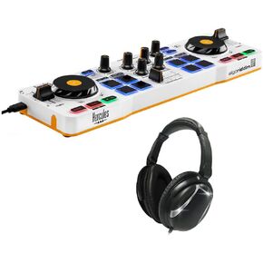 Hercules DJControl Mix DJ Software Controller with Algoriddim Djay App Bundle with Professional Closed Back Over-Ear Headphones