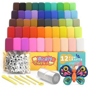 Air Dry Clay for Kids & Adults - Magic Modeling Clay Kit: 50 Vibrant Colors, 100 Googly Eyes, Soft & Safe Material - Creative Fun Arts and Crafts Set