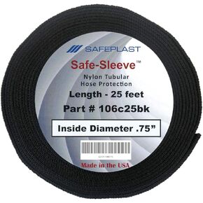 Caplugs PTPS Series – Safeplast Safe-Sleeve Nylon Hose Sleeve, Black Polyester, 2.05" ID x 25' L, Abrasion Reduction, Burst and UV Guard, Fire Safe, MSHA Approved (310c25BK)