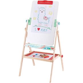 Hape Standing Flip Flat 2 Sided Kids Artwork Easel with Chalk Blackboard and Marker Whiteboard, Includes 4 Chalks, 2 Marker Pens, and One Board Rubber