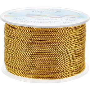 OLYCRAFT 55 Yards 1.5~2mm Twisted Satin Nylon Cord 3-Ply Goldenrod Twisted Cord Trim String Thread for Crafts and Jewelry Making