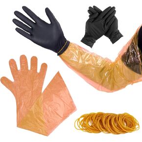 PEUTIER 30 Pair Field Dressing Deer Gutting Kit, Including Long Hunting Cleaning Gloves & Black Short Field Dressing Gloves with 30pcs Rubber Band for Hunting Cleaning Accessories