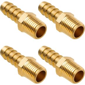 JUWO Brass Hose Barb Fitting, 3/8" Barb x 1/4" NPT Male Pipe Adapter Connector, Ideal for Air, Gas, Fuel, Oil (4-Pack)