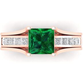 Clara Pucci 3.40ct Princess cut Custom Engraving Pave Faux Green Emerald Engagement Ring Band Wedding Bridal Set Sliding 14k Rose Gold 10