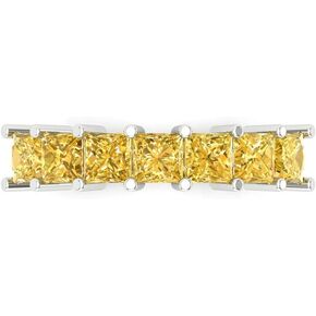 2.03 ct Brilliant Princess Cut Natural Citrine 14k White Gold Bridal Engagement Wedding Desginer Eternity Band SZ 6.75