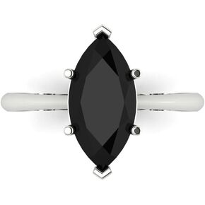 2.50 ct Marquise Cut Solitaire Genuine Natural Black Onyx Engagement Wedding Bridal Promise Anniversary Ring 14k White Gold
