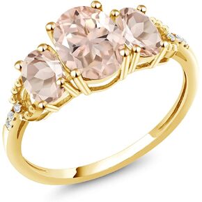 Gem Stone King 10K Yellow Gold Peach Morganite Engagement Ring For Women | 2.04 Cttw | Wedding Anniversary Promise Ring For Women | Available In Size 5-9