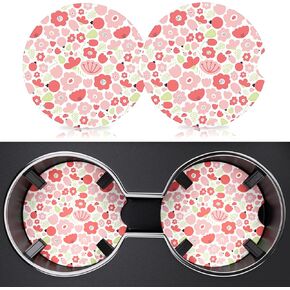 Heainaiyoo 2 Pack Car Cup Holder Coaster, 2.63 inch Anti Slip Insert Absorbent Ceramic Car Coaster with Cork Base and Finger Notch, Cute Car Accessories Interior for Women, Cute Car Coasters.