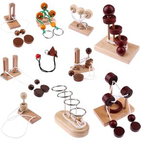 10 PCS Wooden Rope Puzzle Set Brain Teasers Puzzles Mind Toys for Adults Boys Girls Wooden Threading Rope Loop Educational Toys for Family Game Educational Challenge Party Favor