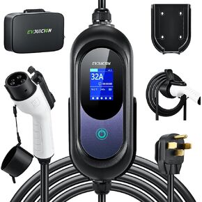 Level 2 EV Charger 32Amp 7.6kW 240V EV Charger Level 2 with Smart LED Screen, 10/16/20/24/32A, 12 Hours Delay Timer, 21FT Electric Car Charger with Bag/Wall Mount/Cable Holder, NEMA 14-50P J1772 Evs