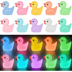 Yuronam 70 Pcs Luminous Tiny Ducks Mini Resin Ducks Glow in The Dark Duck Miniature Ornaments for Slime, Dollhouse, Garden Decoration(Multi Colors)