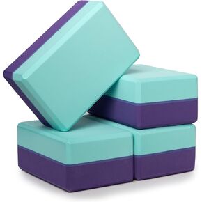 Sunshine Yoga 4" Striped Yoga Block, 4 Pack Bulk EVA Foam Yoga Blocks, Firm and Supportive Yoga Brick, Balance Foam for Stretching, Pilates, and Workout, 4" x 6" x 9"