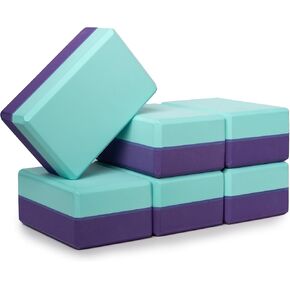 Sunshine Yoga 4" Striped Yoga Block, 6 Pack Bulk EVA Foam Yoga Blocks, Firm and Supportive Yoga Brick, Balance Foam for Stretching, Pilates, and Workout, 4" x 6" x 9"