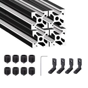 QNK 10pcs 600mm(23.6") V Slot 2020 Aluminum Extrusion European Standard Anodized Linear Rail for 3D Printer Parts and CNC DIY Black