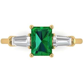 2.0 ct Emerald cut 3 stone Solitaire Simulated Green Emerald Engagement Promise Anniversary Bridal Ring 14k Yellow Gold