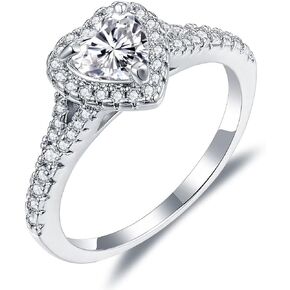 QUEENMOMENT Heart Square Ring for Women Size 4.5-10 | Promise Rings for Her | 14K White Gold Plated Cubic Zirconia Engagement Rings