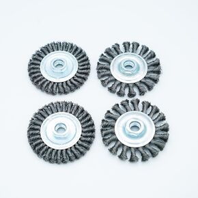 Eco Walker 4 Pack 4 Inch Twist Knotted Wire Wheel Brush Set for Angle Grinder with 5/8 Inch-11 Threaded Arbor - Heavy-Duty Conditioning for Various Metals