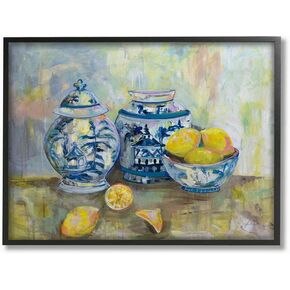Stupell Industries Lemons and Pottery Yellow Blue Classical Painting, Black Framed, 11x14