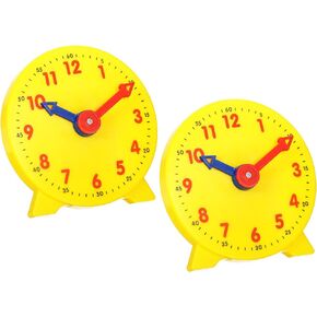 PATIKIL 4 inch Teaching Clock, 2 Pack Learn Clock Learning Tell Time Analog Clock Demonstration Clock 12 Hour 2 Pointers for Classroom Teacher, Yellow