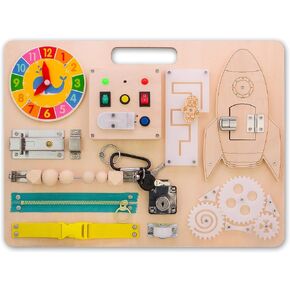 Blevla Busy Board for Toddlers 1-3 Wooden Sensory Board Baby Activity Board Montessori Busy Board Light Switch Toy Kid's Gift Educational Toys