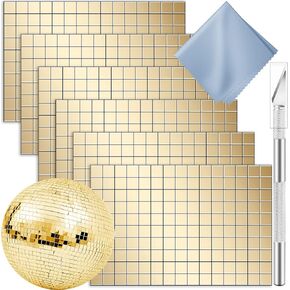 Skartgripir 10×10mm Self-Adhesive Mirrors Mosaic Tiles,Mini Mirrors Mosaic Tiles Sticker for Craft Square Glass Tiles,Disco Glass Tiles Decorations Making, 10×10mm(Gold Color,0.4Inch)