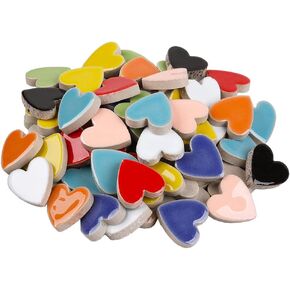 Healifty Heart Ceramic Mosaic Pieces Mixed Color Stained Glass Crystal Mosaic Tile Assortment Crafts Supply for Plates Picture Frames Flowerpots Jewelry Making Colorful 200g
