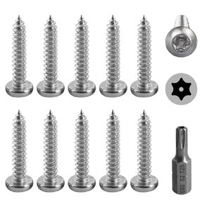 Hilitchi 210 Pcs #10 Stainless Steel Button Head Torx Sheet Metal Screws Silver Security Anti-Theft Tamper Proof Screws Assortment Kit with Screwdriver Bit T25 (#10 x 1/2" ~ #10 x 1-1/2")