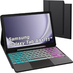 for Galaxy Tab A9+ 11 inch Case with Keyboard : DIY 3-Zone 7 Color Backlit Detachable Keyboard Cases with Touchpad - Folio Tablet Cover with S Pen Holder for Samsung Galaxy Tab A9 Plus 11" 2023
