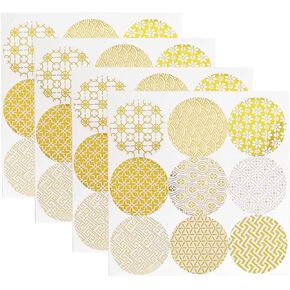 12 Sheets Decorative Gold Circle Envelope Seals Stickers Gift Boxes Stickers Party Favor Bags Stickers Label Stickers Holiday Birthday Party Wedding Baby Shower Decorations (108 Pieces)