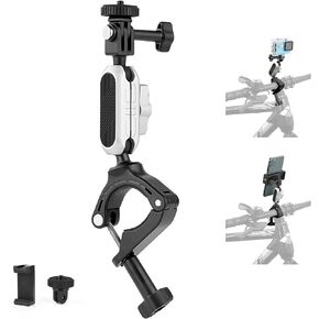UTEBIT Camera Bike Mount Clamp with 360°Dual Ballhead Rotation,Bicycle Handlebar Clamp Mount Motorcycle Bracket Handlebar with Action Camera Mount Adapter, Compatible with GO PRO/Action Cameras/Phone