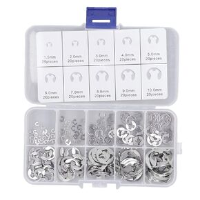 200Pcs E Clip Assortment Kit, 9 SAE Sizes E-Clip Assortment Set E-Ring Circlip Rings Kit Stainless Steel External Retaining Circlip for Bearing Gears Pulleys Axles
