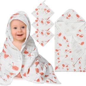 2ooya 4 قطع من مناشف الموسلين للأطفال ومنشفة بغطاء للرأس ومجموعة مناشف استحمام وردية من القطن الماص وبطانية مع غطاء للرأس للأطفال حديثي الولادة والرضع والأولاد والبنات هدية استحمام لتنظيف الأطفال والاستحمام in Kuwait